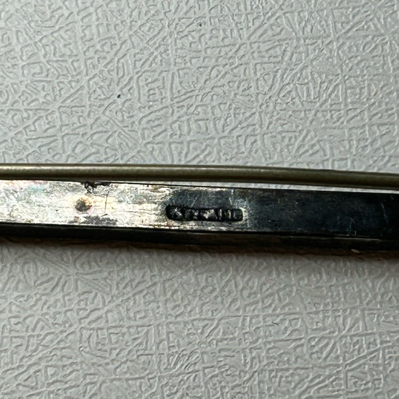Vintage Classic Sterling Silver 925 Paste Bar Brooch Pin Clear Rhinestone main image 4